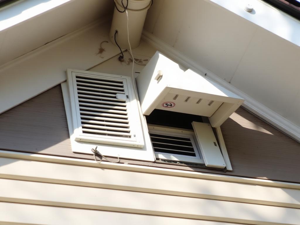 A house window featuring a vent and a fan, showcasing Titan Exteriors' home improvement work.