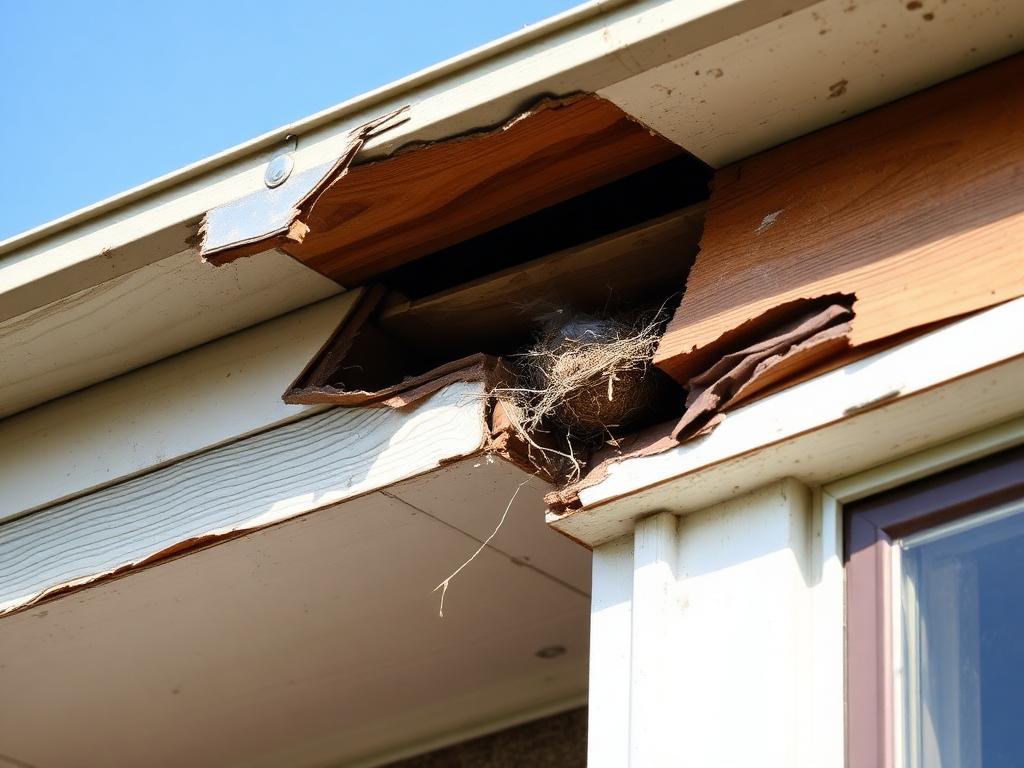 A bird nest rests on the side of a house, showcasing nature's presence near Titan Exteriors.
