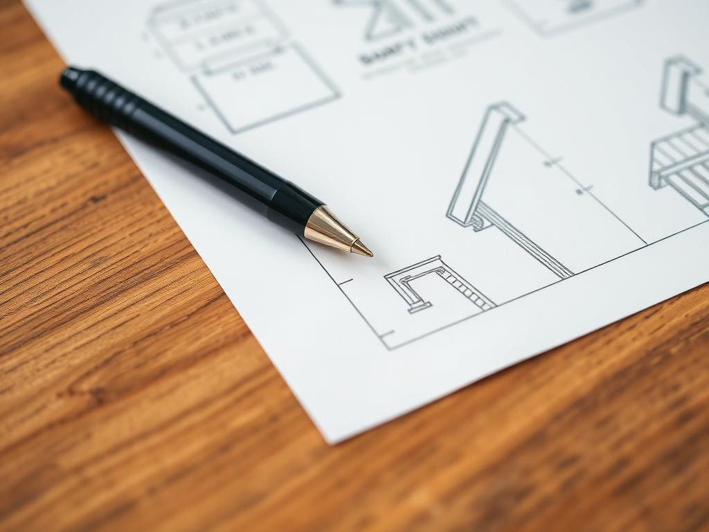 A pen rests on a blueprint alongside a drawing of a house, representing Titan Exteriors' architectural design work.
