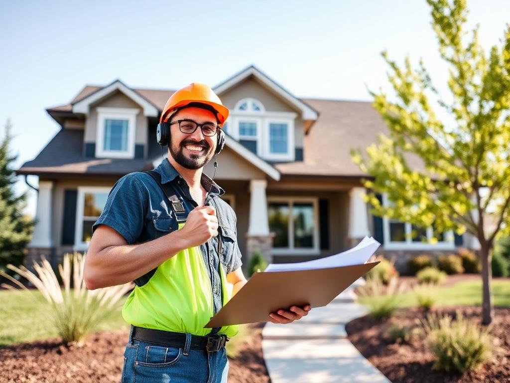 A man in a hard hat and safety vest holds a clipboard, representing Titan Exteriors' commitment to safety and oversight.