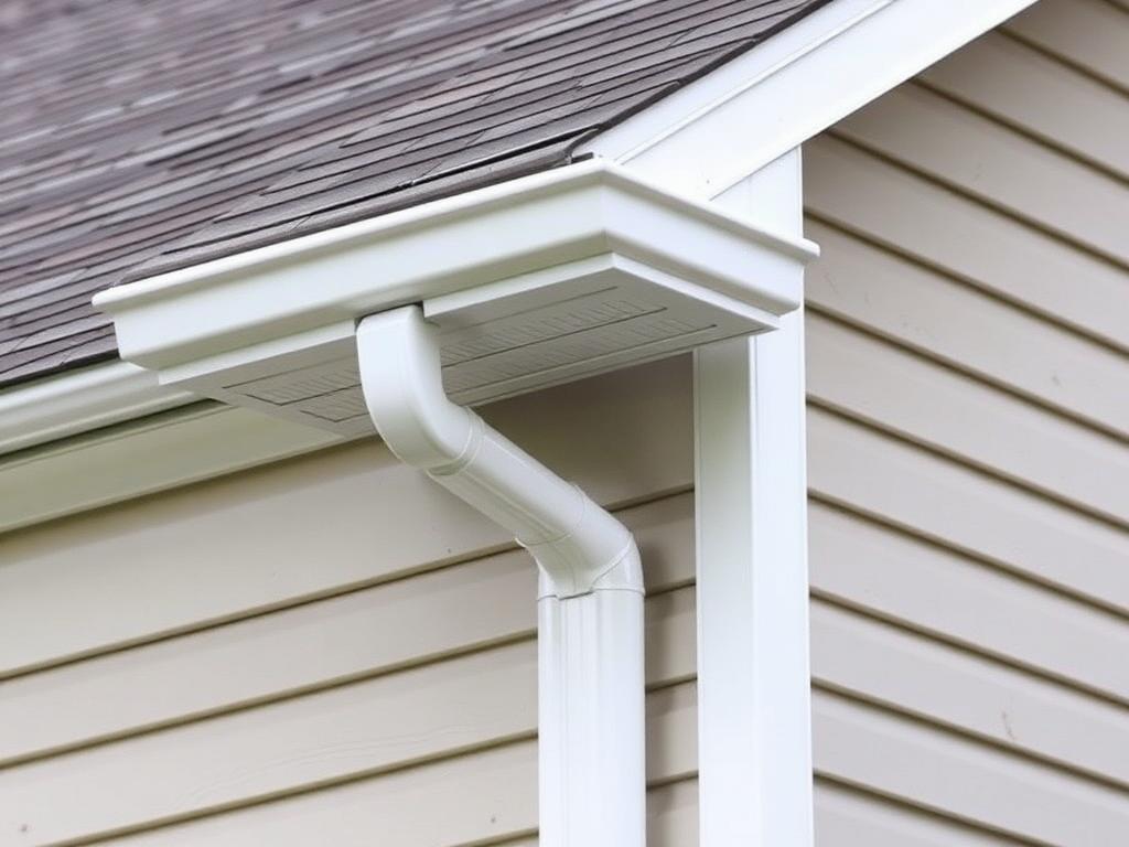 Gutter installed on the side of a house, showcasing Titan Exteriors' quality home improvement work.