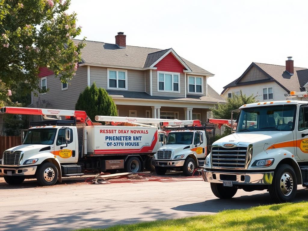 Titan Exteriors trucks parked outside a house, showcasing their service vehicles.