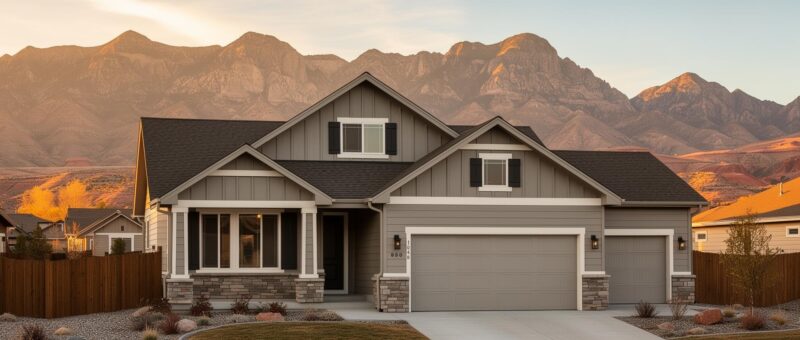 A home with a scenic mountain view in front, showcasing the beauty of nature, presented by Titan Exteriors.