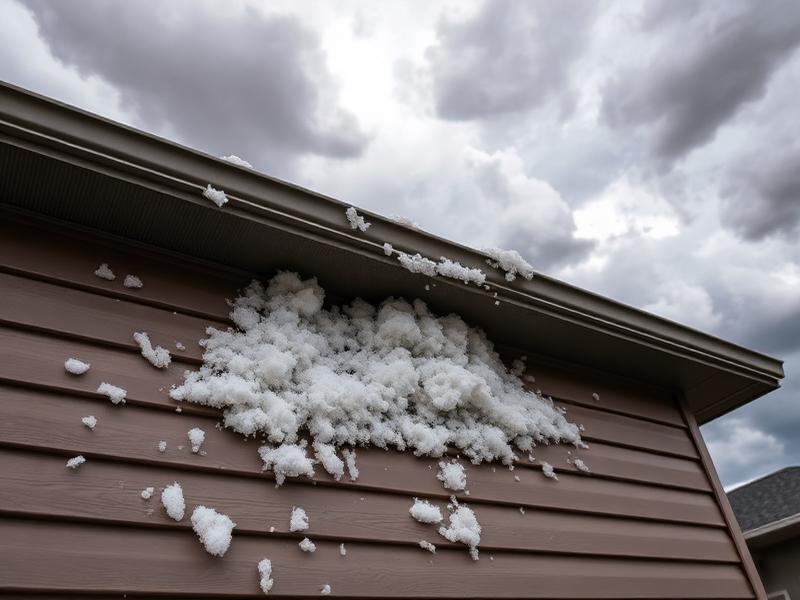 A house with white foam covering the roof, showcasing a unique exterior by Titan Exteriors.