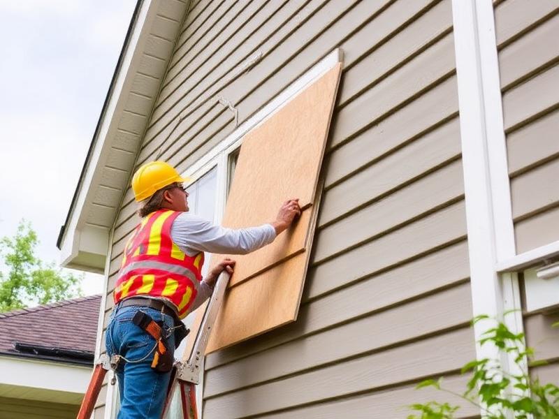 A man installs siding boards on a house, representing the work of Titan Exteriors.